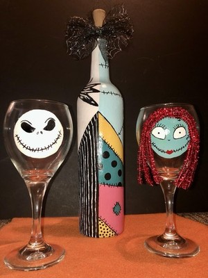 Hand-Painted Wine Glass Decor Inspired By  The Nightmare Before Christmas 