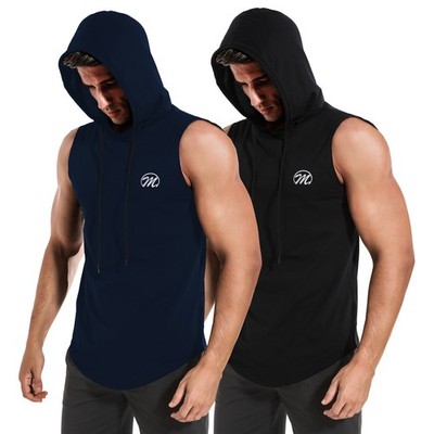 2 Pack Men's Sleeveless Shirts Muscle Hoodie Gym Sports Tank Top Quick Dry Solid