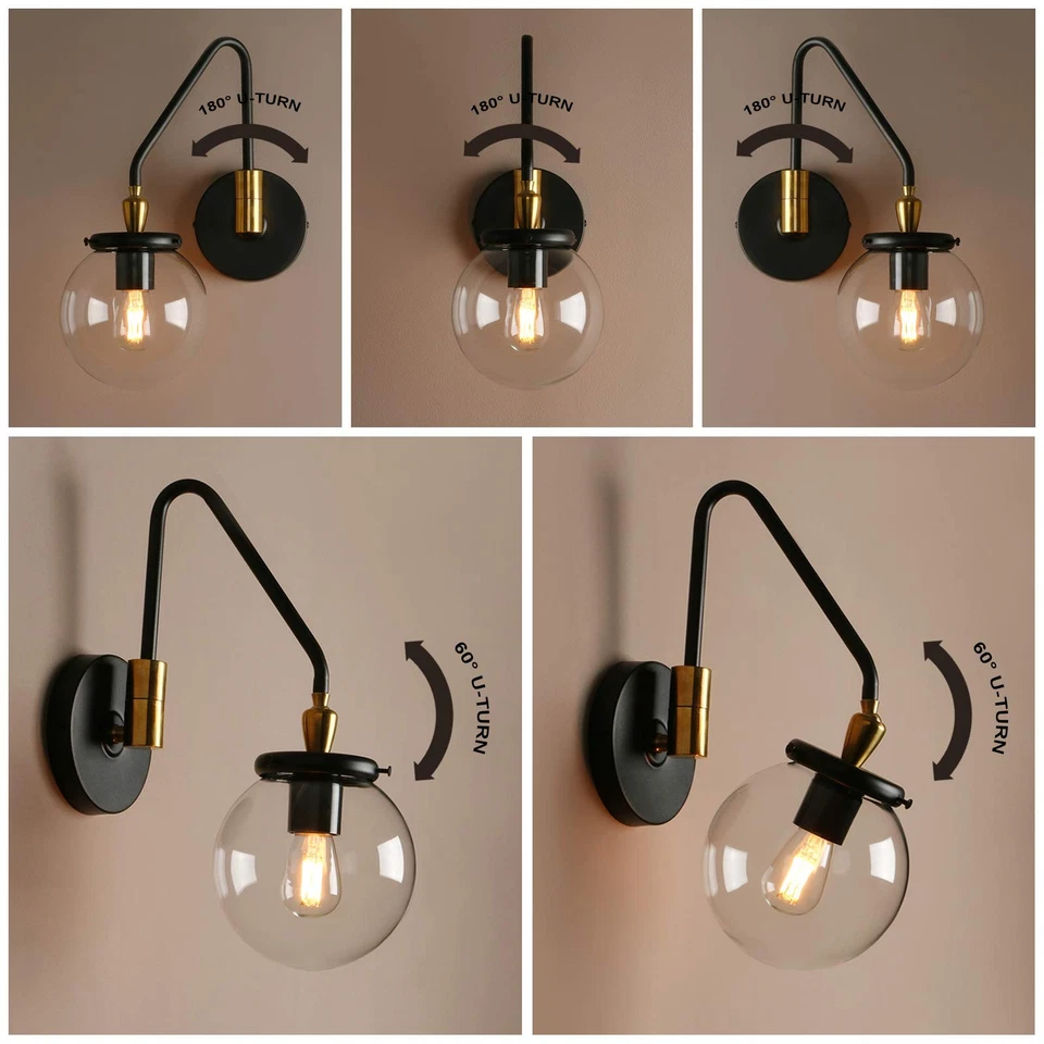 Iluminación de aplique de pared con brazo oscilante industrial, luz de tocador de pared globo ajustable... Foto 2 de 4