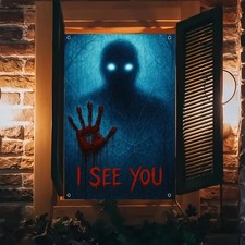 Halloween Window Cover Decorations I See You Ghost Banner 31x47 Inch Fall Window