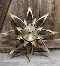VTG Syroco Mid Century Modern Starburst Wall Clock Atomic Sunburst 24 Inch READ