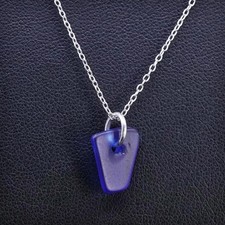18 , Vintage sterling silver 925 circle necklace blue sea washed glass pendant