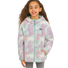 Eddie Bauer Youth Kid's High Pile Plush Hooded Full Zip Jacket Light Blue L -NEW
