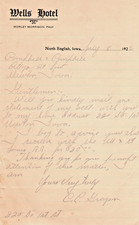 1922 Wells Hotel Stationary North English Iowa