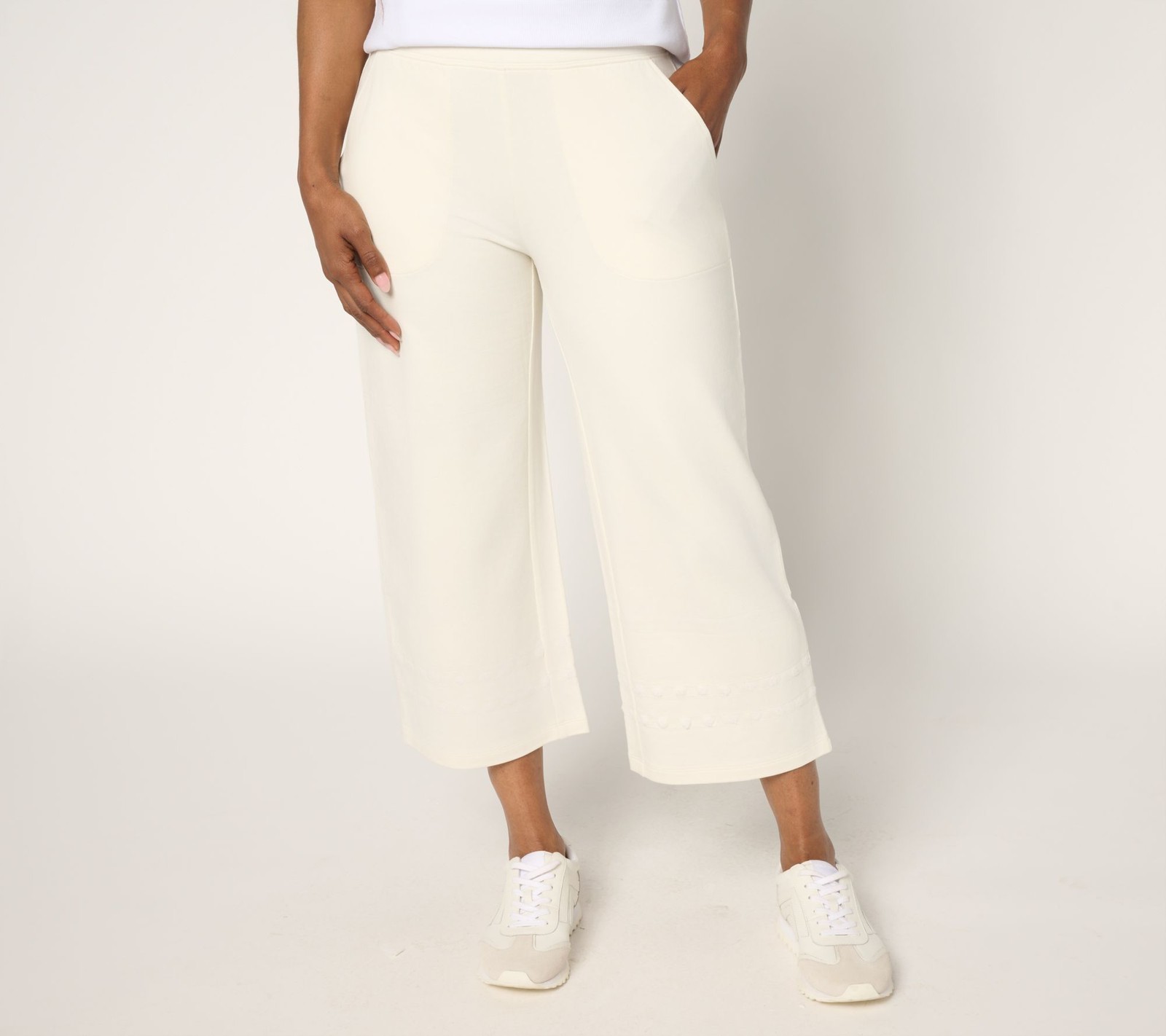Denim & Co. Women's Pants Sz S Active French Terry Crop Pant White A692781