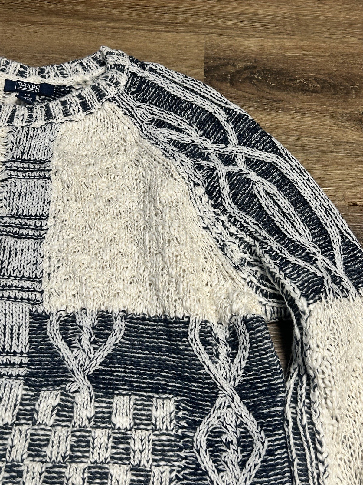 Chaps Cable Knit Patchwork Sweater Women’s LG Pre… - image 7