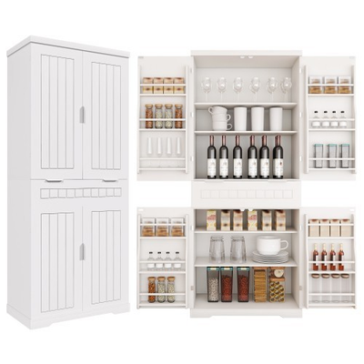 #ad 72” Pantry Cabinet Kitchen Storage Cabinet with 4 Doors 1 Drawer 6Hanging Shelve $259.99