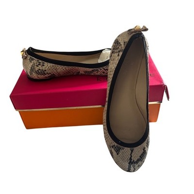 Kate Spade Taffy Python Print Ballet Flats Natural Boa Roccia Studded Bow 8M