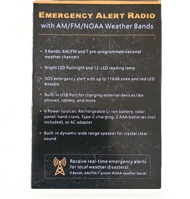 Emergency NOAA Weather Radio AM FM Solar Hand Crank Flashlight USB SOS