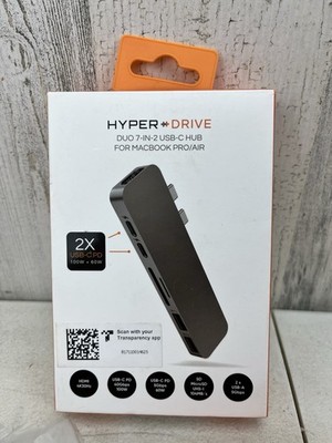 New! HyperDrive Duo 7-in-2 USB-C Hub for Apple MacBook Pro/Air Gray 100W