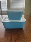 Vintage Pyrex Blue Refrigerator Dish Set Glass Lids