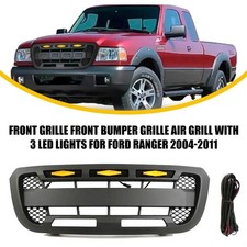 Black Front Grille Fits For 2004-2011 Ford Ranger Upper Grill With 3 Led Light Black Front Grille Fits For 2004-2011 Ford Ranger Upper Grill With 3 Led Light