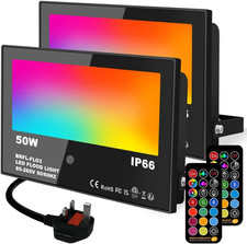 LED Floodlight Outdoor 50W, RGB Colour Changing Flood Lights with Remote Control