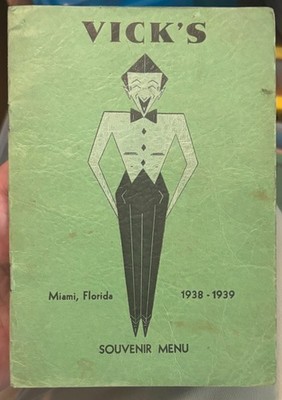 Vintage 1938-1939 Miami Florida ''Vick's'' Restaurant Art Deco Menu
