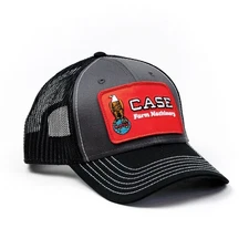 Case Tractor Hat, Gray and Black Mesh, Farm Machinery Eagle Logo, CEGBM