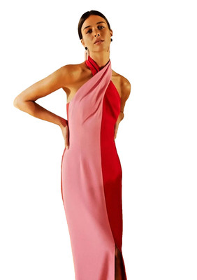 Nihan Peker x DeFacto Colorblock Halter Midi Dress Size 34 Or US Size 2