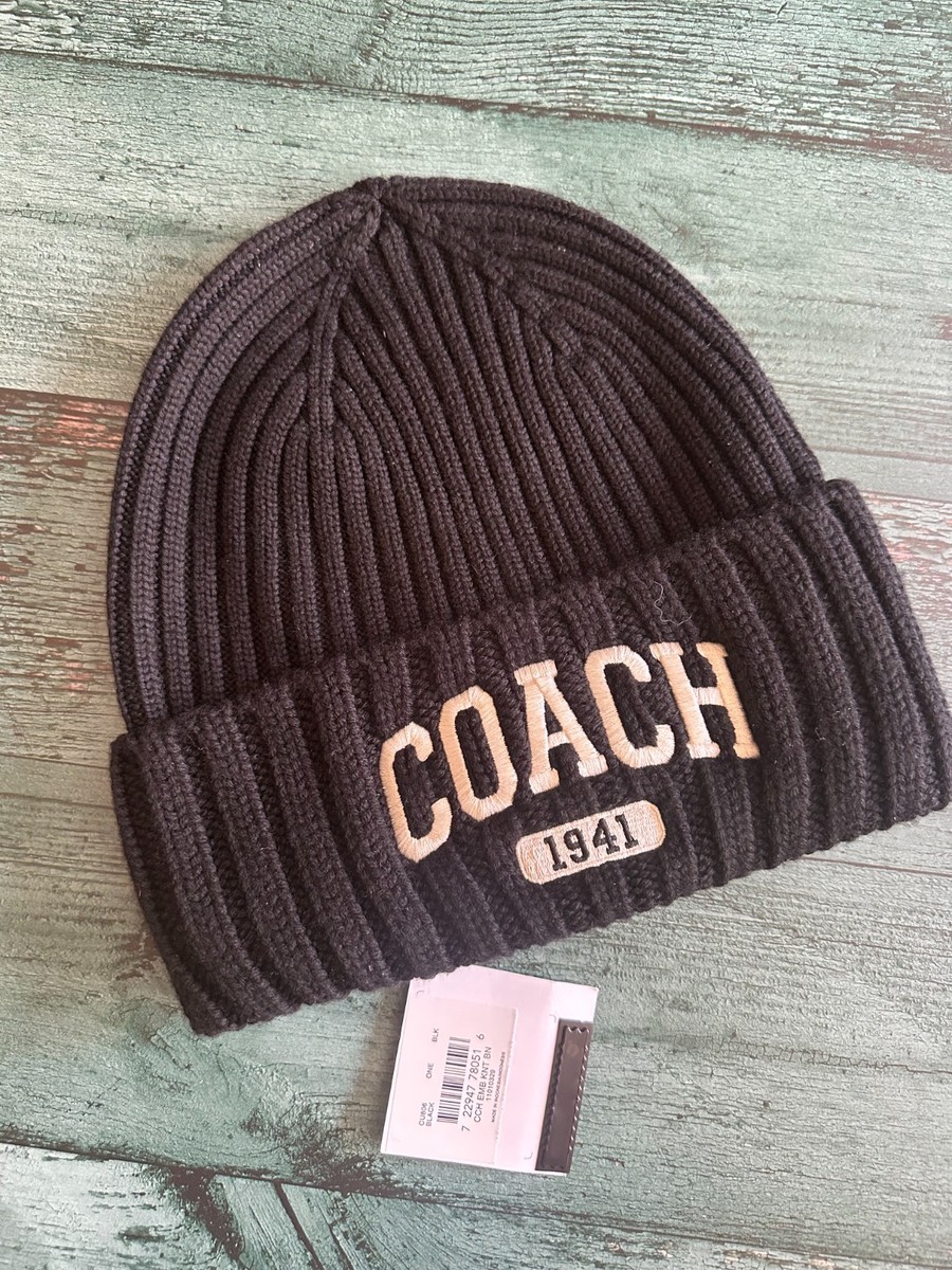 NWT Coach 1941 Embroidered Knit Beanie Wool CU806 Black Unisex One