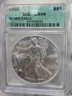 1996 $1 AMERICAN SILVER EAGLE ICG MS69 GREEN LABEL
