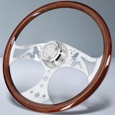 Sorghum 18 Solid Wood Steering Wheel - 3 Spokes Aluminum Chrome Classic Steerin