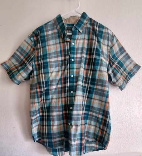 Arrow Brand Crisscross Button Nice Green Red Stripe Shirt Left Side Front Pocket