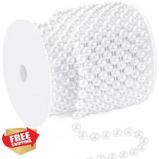 White Faux Pearl Garland String Roll 48 Ft 8mm Beads Party Decor