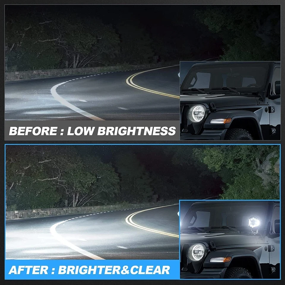 7 Inch Round LED Work Light Pods Spot Flood Fog Offroad Driving White DRL Lights - Image 3 of 4