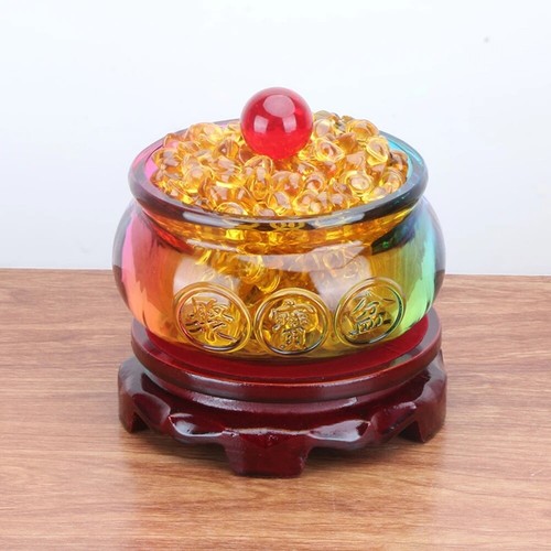 Feng Shui Landscape Basin Chinese Treasure Pot Glass Crystal Ornament Lucky Home - Picture 3 of 11