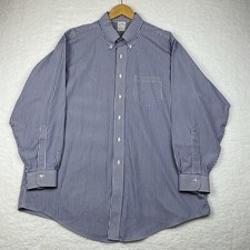 Brooks Brothers Oxford Button Up Shirt 17.5-34 Blue Striped Supima Cotton
