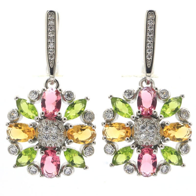 Compre 3 y obtenga 1 gratis Pendientes de plata cirmalina peridoto rosa citrino multicolor circonita cúbica