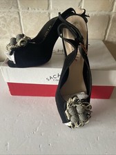 Sachelle Couture Peep Toe Slingback Black Suede Shoes UK 7 EU 40
