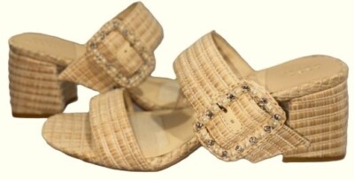 Alex Marie Matisse Side Buckle Raffia Sandals Womens 8.5M Two Band Slip On Heels