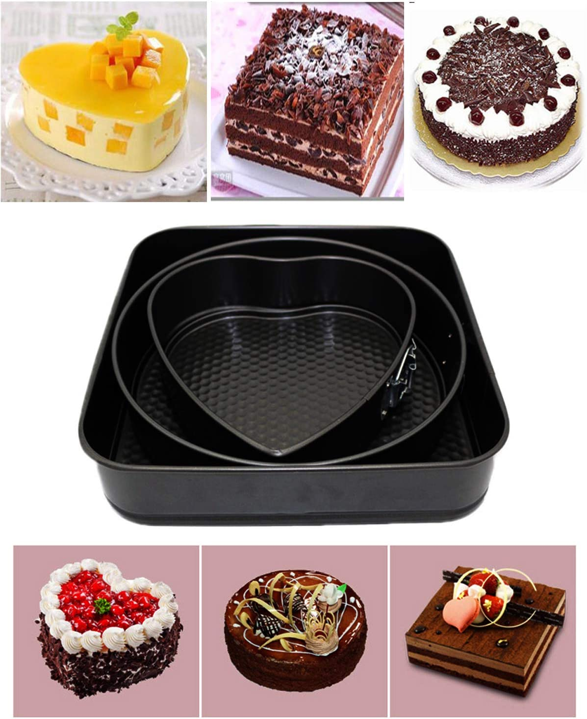 Square Springform Baking Pan Set Of 5 Square Non-Stick Cake Pans With ...