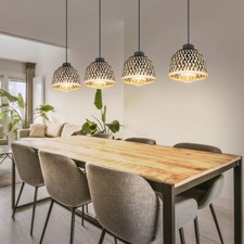 Luce a Sospensione Lampada da Cucina Wood Bambù Nero Opaco Altezza Adattabile H