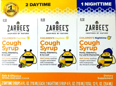 Zarbee's Children's Cough Syrup Day (8 Oz) & Nighttime (4 Oz) EXP 06/2027