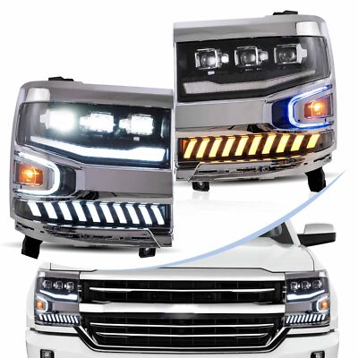 Projector Headlights Fit 2016-18 Chevy Silverado 1500 LED DRL Start-up-Animation