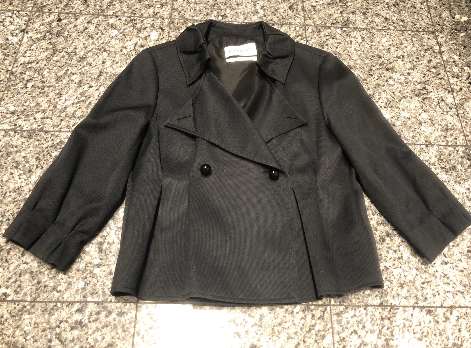 Giacca da donna Yves Saint Laurent YSL 2007 Miscela di seta nera svasata cotone