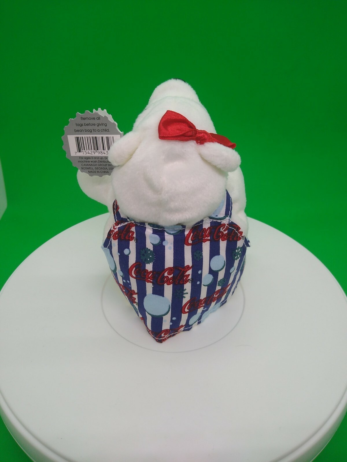 1998 Coca Cola Polar Bear Beanie Baby 0182 in Red Bow and Jumper w