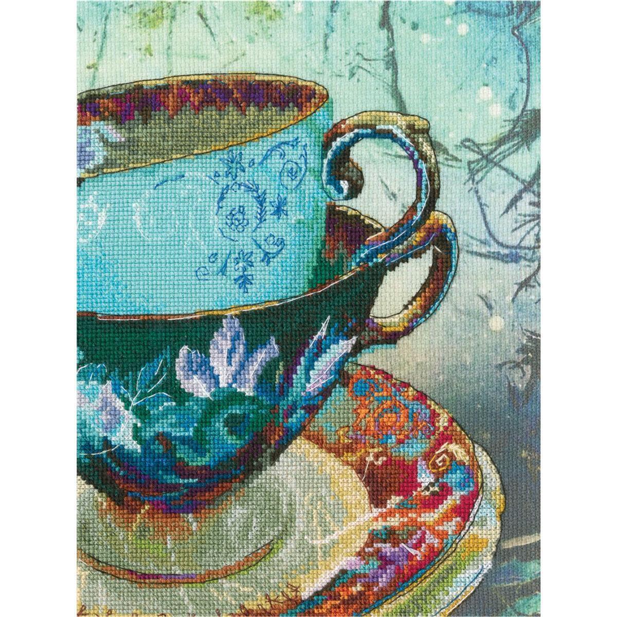RTO counted Cross Stitch Kit ""Antique porcelain"" M70021, with printed background
