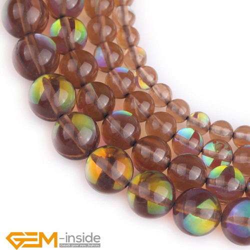 Rainbow Brown Crystal Mystic Aura Quartz Holographic Beads For Jewerly Making AU