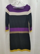 Nine West Women's Color Block & Striped Sweater Dress Purple Black Size Small