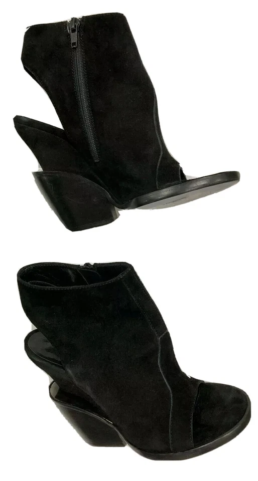 Theyskens’ Theory Negro Gamuza Tacón en Niveles Puntera Abierta Zapatos Botines Talla 37 Italia Foto 3 de 4