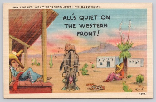 Alles ruhig an der Westfront Männer Esel schläft Comic Humor Postkarte