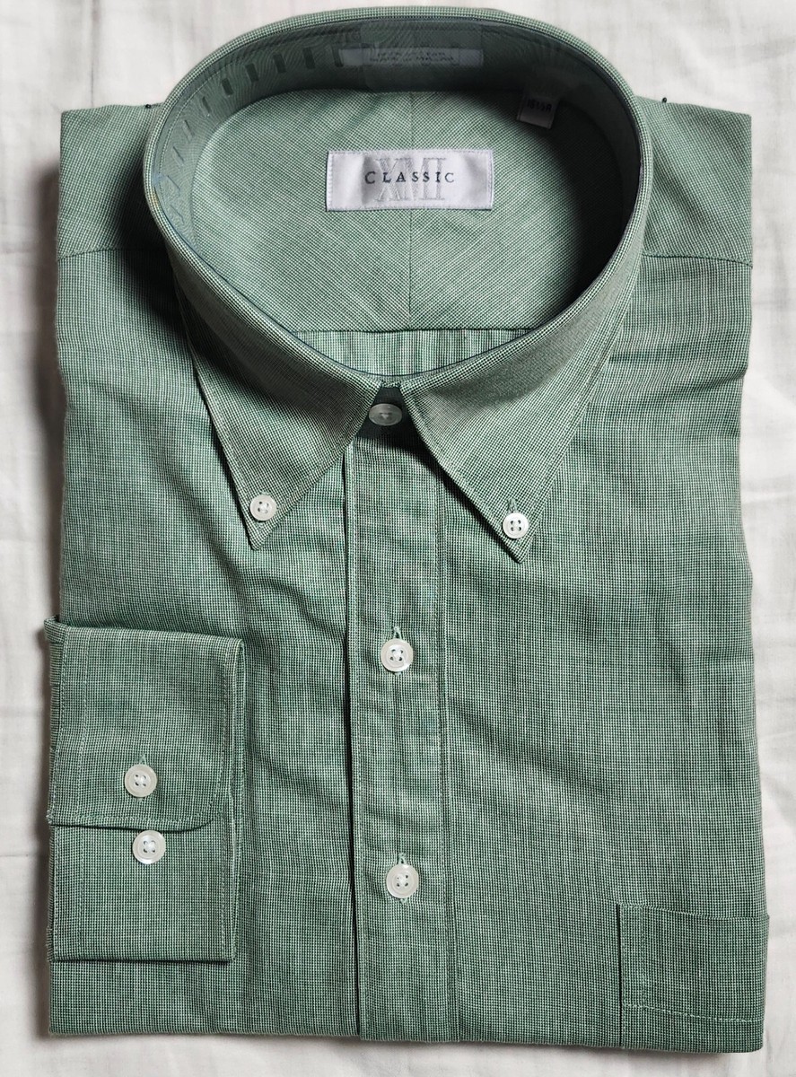 xmi classic dress shirts Green Shirt Men's Size 16.5 R 100% Cotton Cotton
