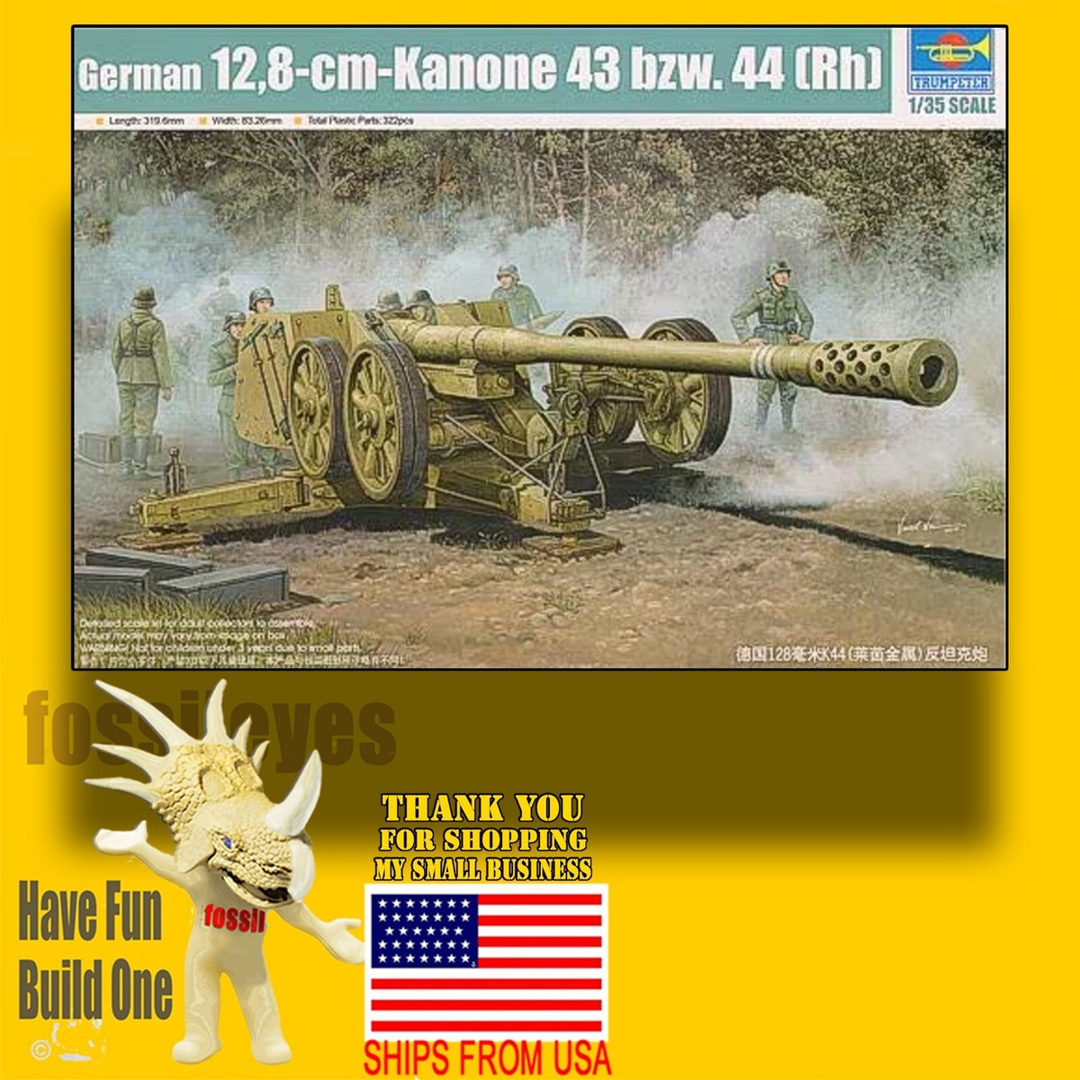 Maquette Trumpeter 1/35 – Canon Allemand 128 Mm Pak 44 Krupp – Kit à Monter