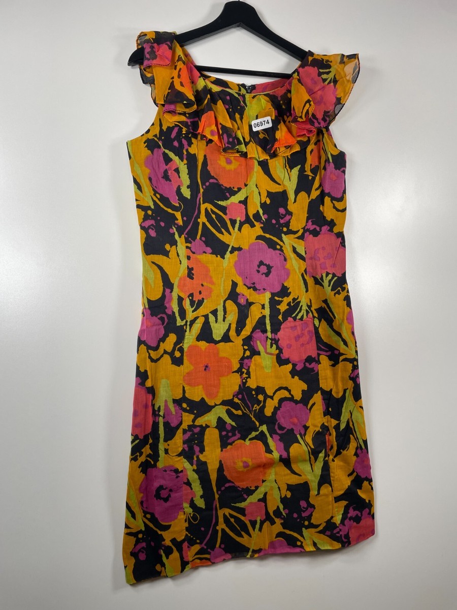 Vtg 70s Gemini Fashion Womens Shift Dress Floral Colorful