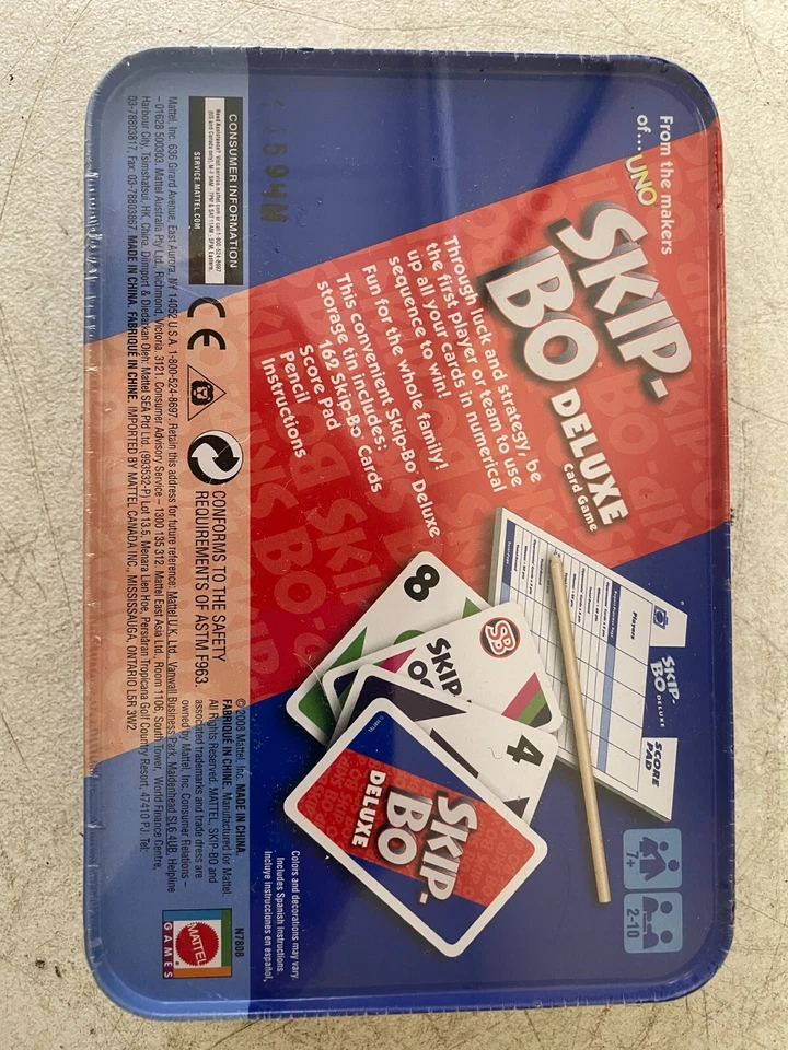 Mattel Skip-Bo Deluxe Card Game Metal Storage Tin Family Game Blue Sealed - Image 2 of 4