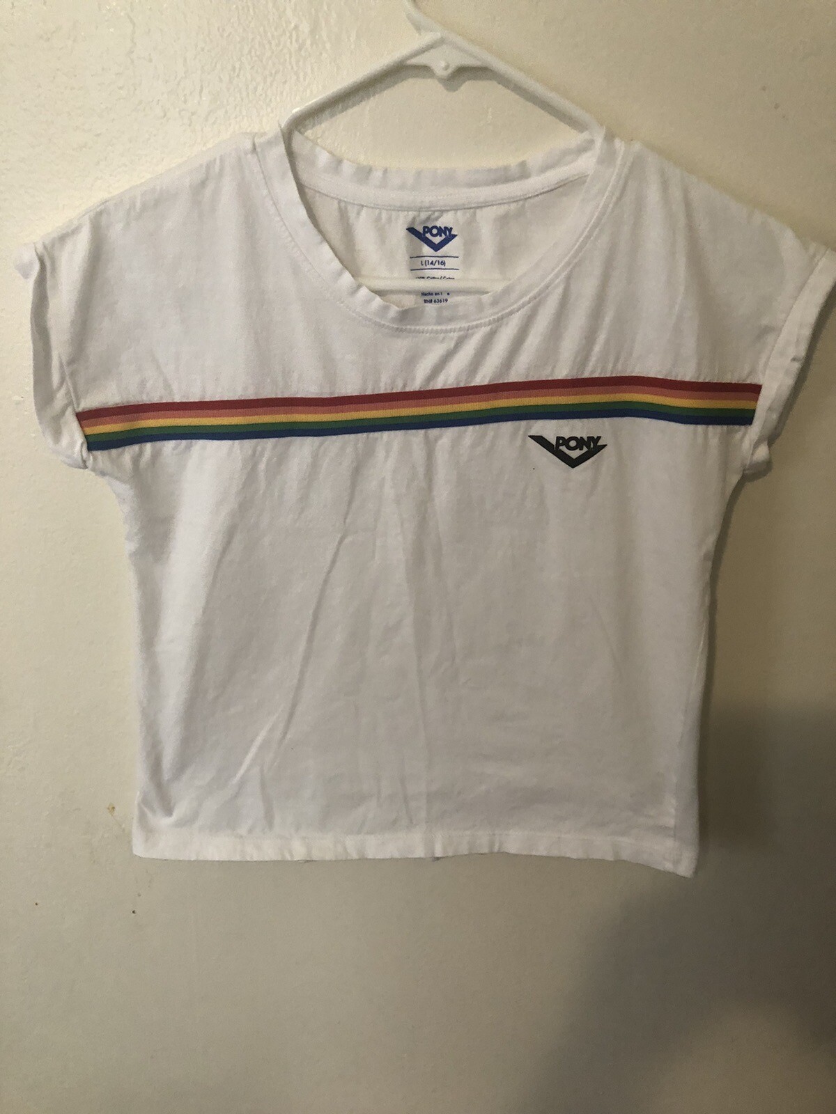 Raro Vintage Pony Marca Arcobaleno Donna Juniors L (14 16) Logo Bianco
