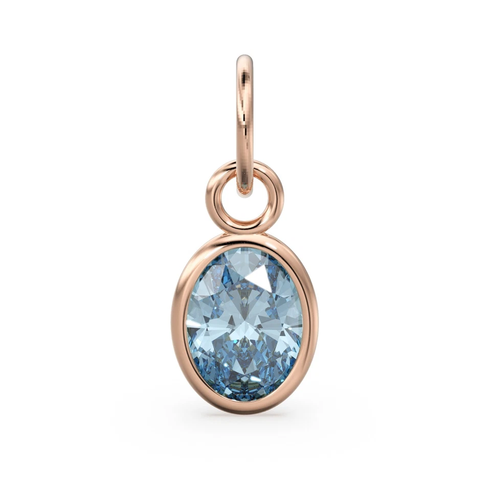 Aquamarine 14k Solid Gold Oval Charm Pendant Natural March Birthstone Jewelry - Image 3 of 4