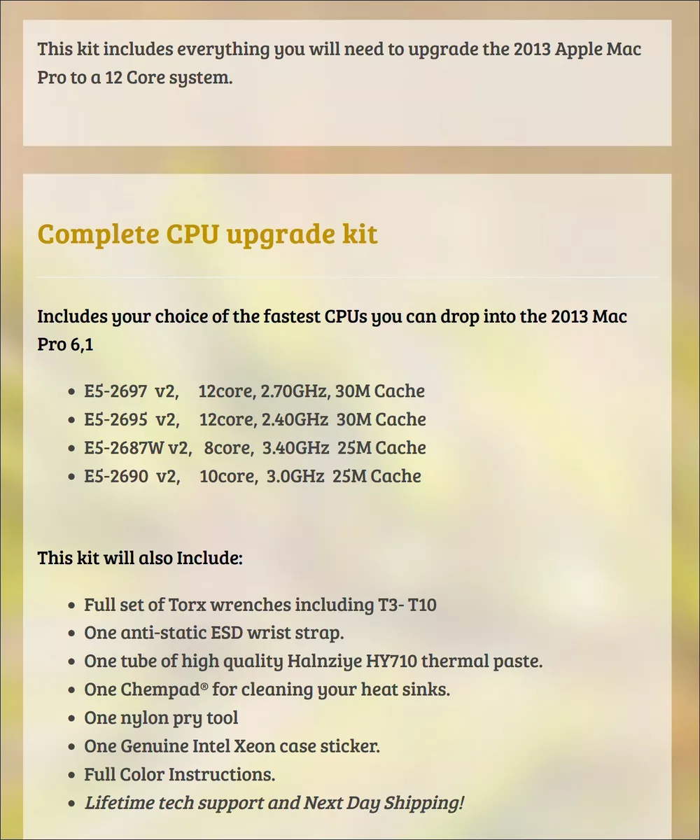 Apple Mac Pro 2013 6,1 CPU Processor Upgrade Kit up to 12 Core E5-2697v2 2.7GHz