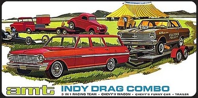 AMT Indy Drag Combo- Chevy II Wagon, Funny Car amp; Trailer - Plastic Model
